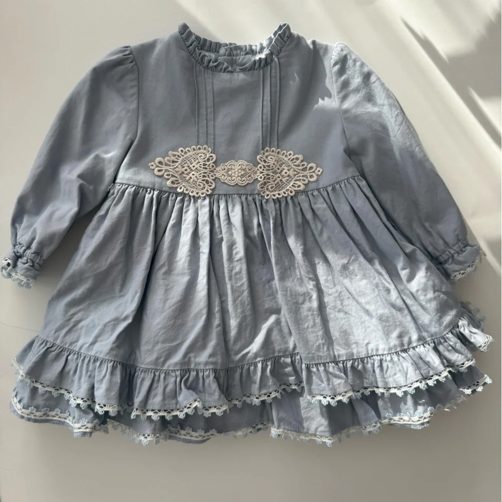 Miranda 18M Blue Ruffled Dress with Lace Detail - Picture 2 of 5